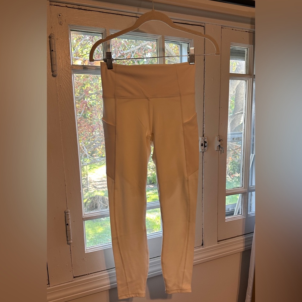 Cream/White High-Waisted Fabletics Athletic Leggings